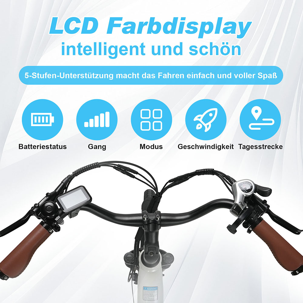 TTGO C3 Pro Elektrofahrrad, 250W Motor, 36V 20Ah Batterie, 28 Zoll Reifen, 25 km/h Höchstgeschwindigkeit, 120 km maximale Reichweite, hydraulische Scheibenbremse, Federgabel, Drehmomentsensor, Shimano 7-Gang, LCD-Display - Weiß