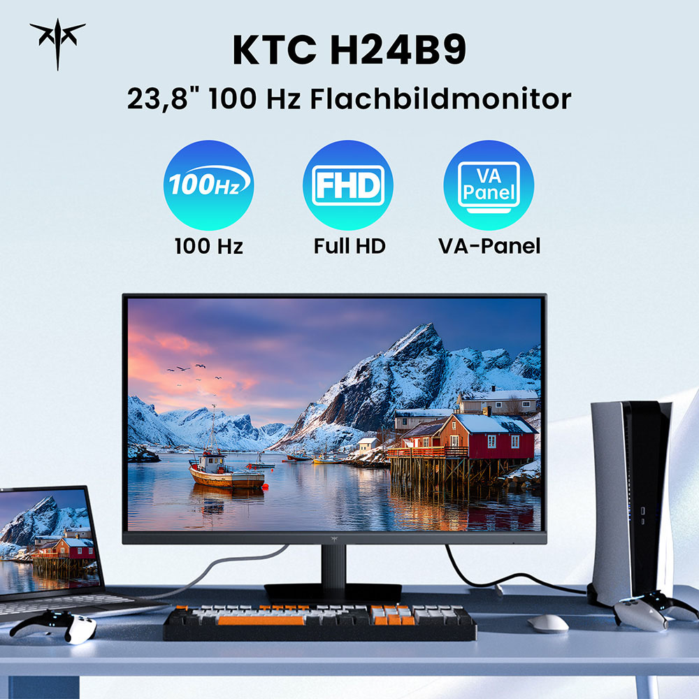 KTC H24B9 B&uuml;romonitor, 23,8 Zoll, 100 Hz, 1920 x 1080 VA-Panel, Kontrastverh&auml;ltnis 4000:1, 1 x HDMI, 1 x VGA, Blaulichtfilter