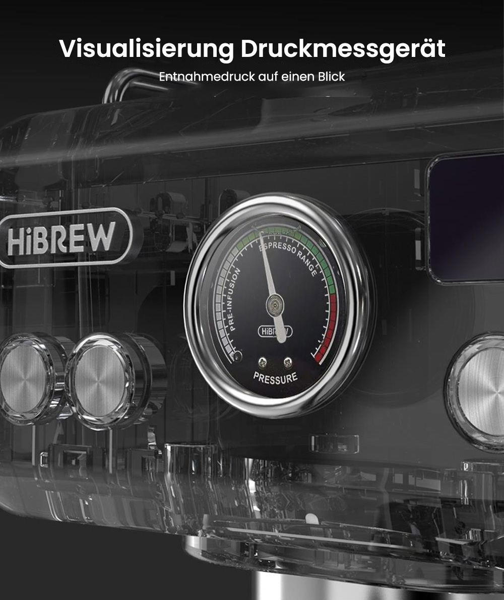 HiBREW H10A Halbautomatische Espressomaschine, 19 Bar Druck, Milchaufsch&auml;umer, Temperatur einstellbar, 58 mm Kaffeestampfer, 350 ml Krug, Tassenw&auml;rmer, Kalt-/Hei&szlig;kaffeemaschine