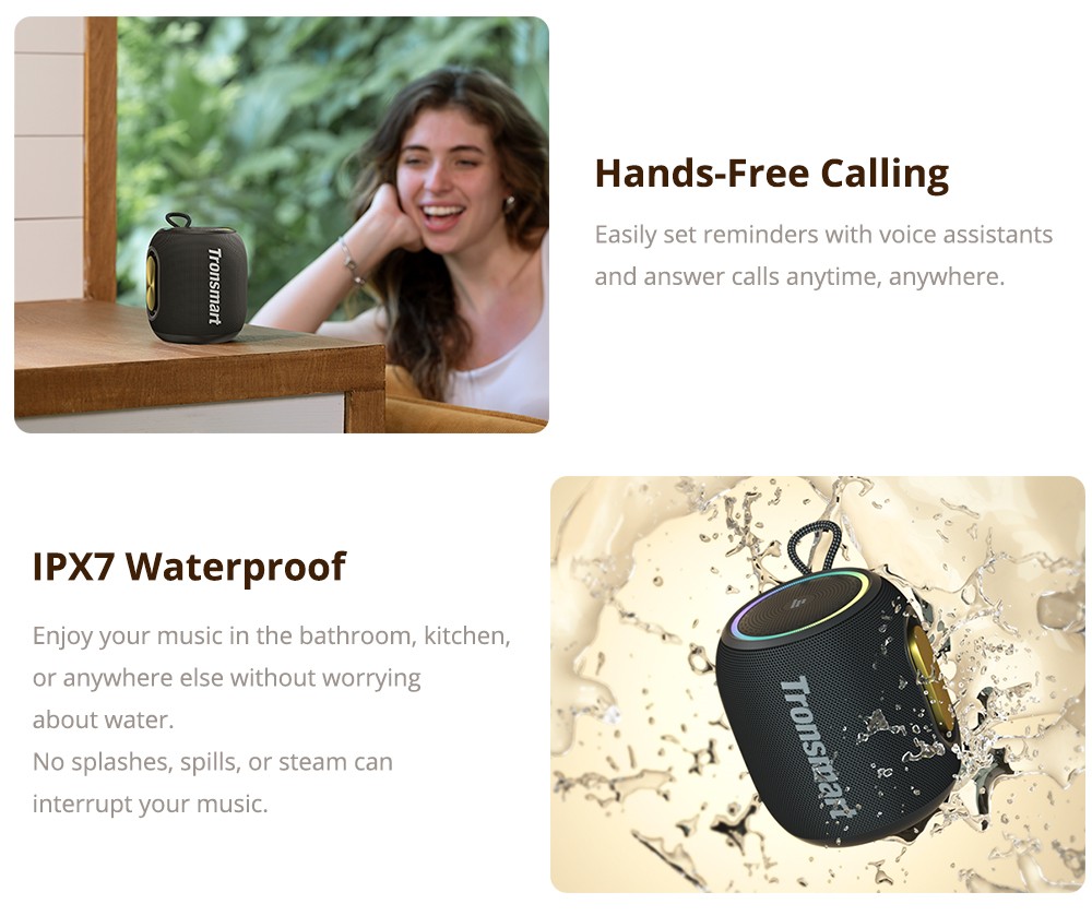 Tronsmart T8 Mini Portable Outdoor Speaker, 16W Output, Up to 20H of Battery Life, IPX7 Waterproof - Blue