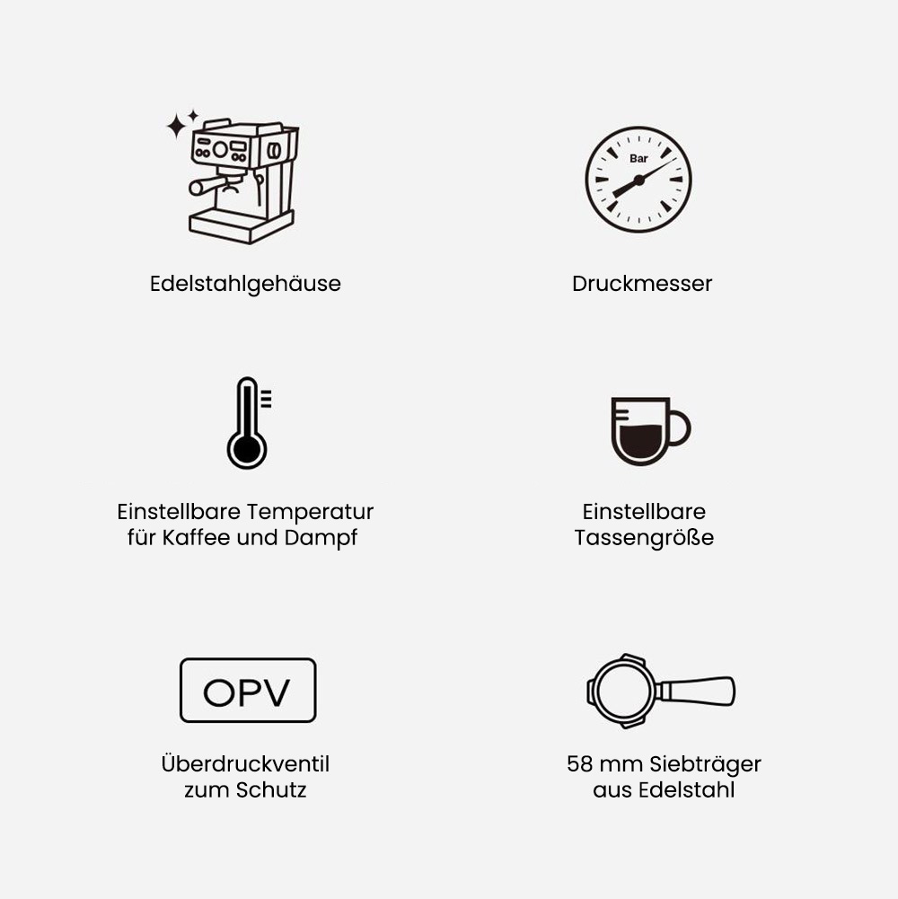 HiBREW H10A Halbautomatische Espressomaschine, 19 Bar Druck, Milchaufsch&auml;umer, Temperatur einstellbar, 58 mm Kaffeestampfer, 350 ml Krug, Tassenw&auml;rmer, Kalt-/Hei&szlig;kaffeemaschine