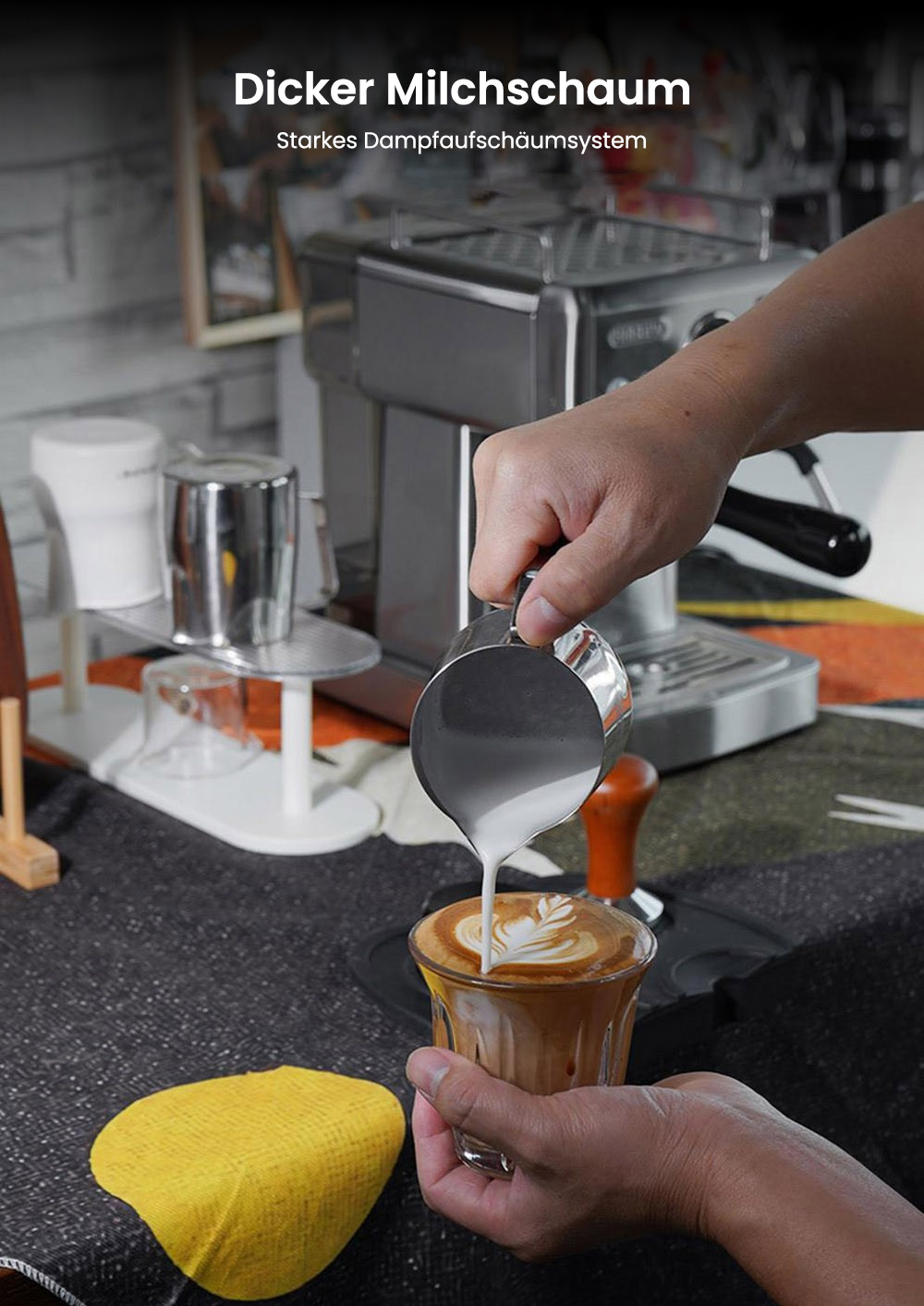 HiBREW H10A Halbautomatische Espressomaschine, 19 Bar Druck, Milchaufsch&auml;umer, Temperatur einstellbar, 58 mm Kaffeestampfer, 350 ml Krug, Tassenw&auml;rmer, Kalt-/Hei&szlig;kaffeemaschine