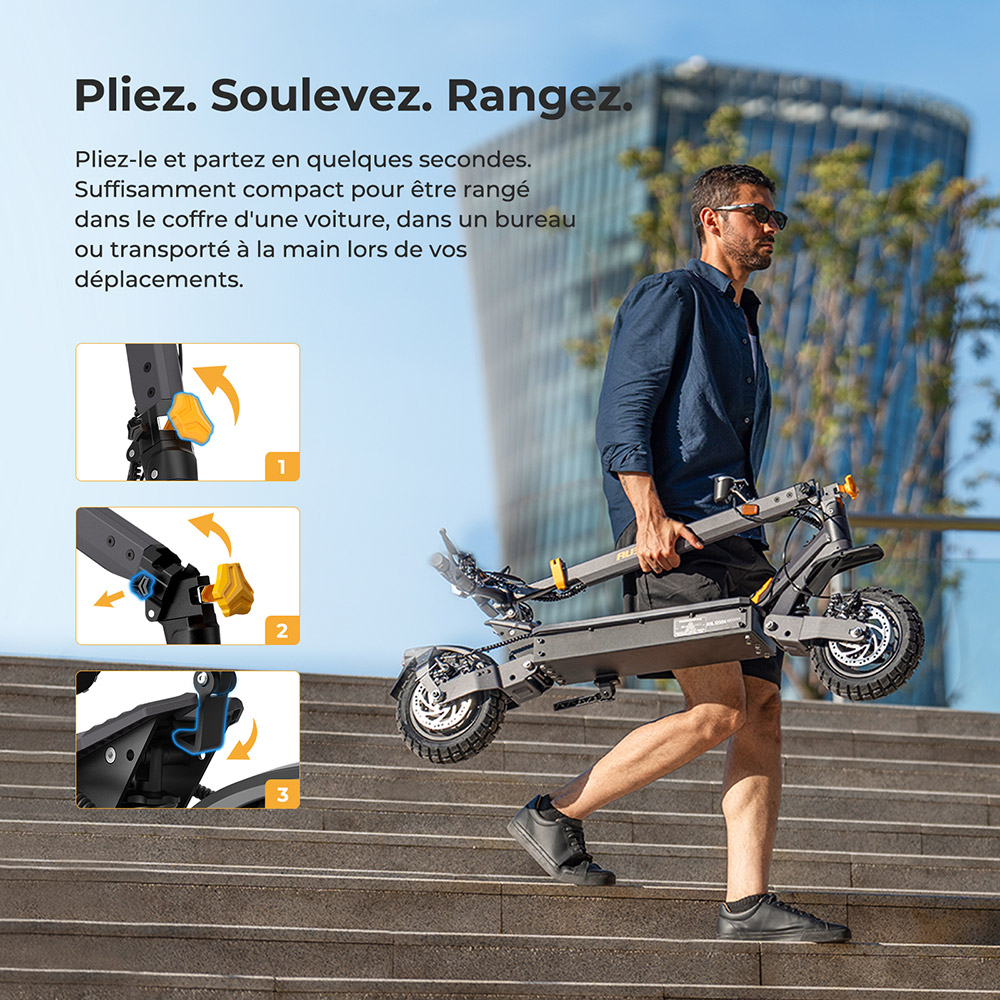 Ausom L1 (version ABE) Trottinette &eacute;lectrique, moteur 500 W, batterie 48 V 20,8 Ah, pneus 10 pouces, vitesse maximale 20 km/h, autonomie 90 km, freins &agrave; disque avant et arri&egrave;re, suspension &agrave; bras oscillant, d&eacute;verrouillage NFC et par code.