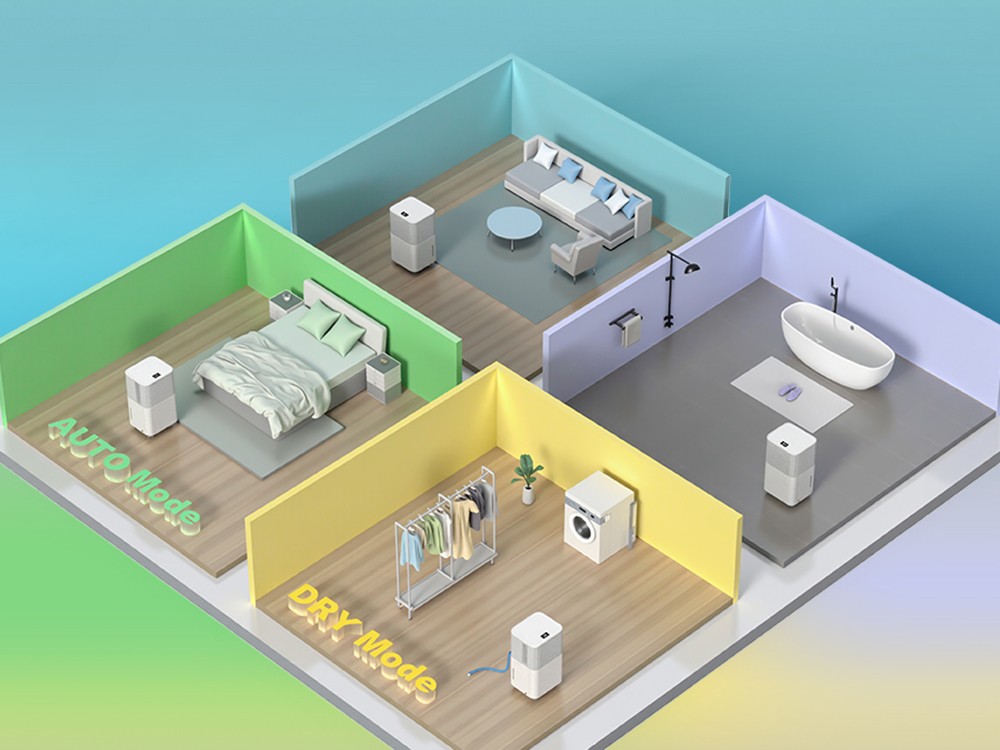 HUMILABS 12L Luftentfeuchter, 2L Wassertank, 24-Stunden-Timer, 3 Modi, automatische/manuelle Entwässerung, LED-Touchscreen, geräuscharm