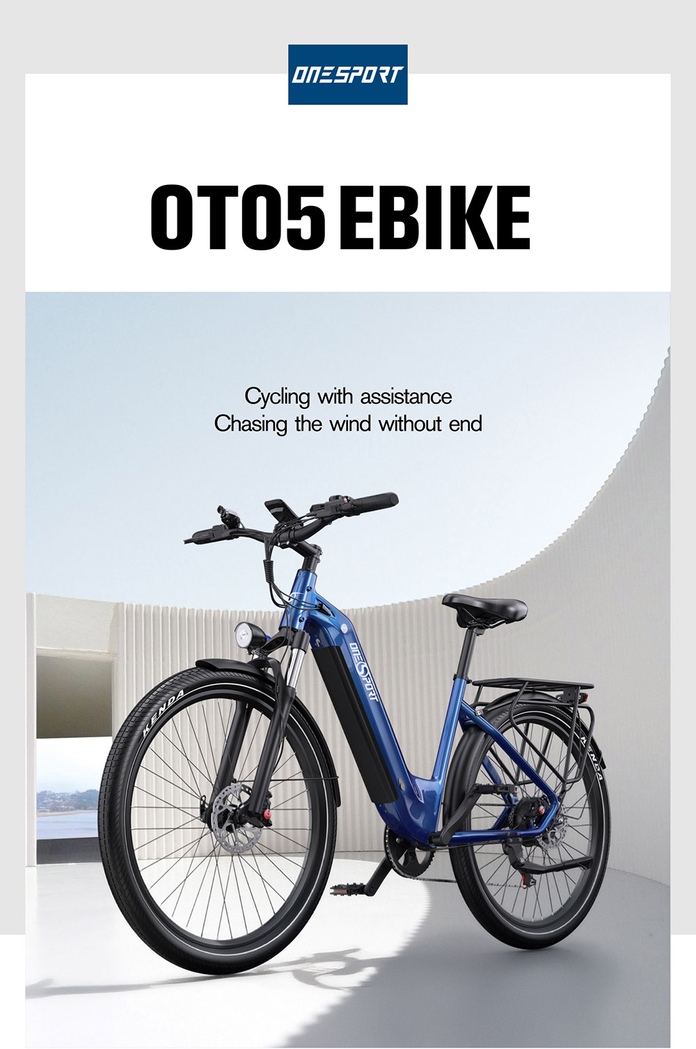 Vélo électrique Onesport OT05 27,5" Cadre en aluminium Batterie 36V 18,2Ah Moteur ANANDA 250W Capteur de couple 25km/h Shimano 7 vitesses 60-120KM Portée maximale Disque à huile Charge maximale 100kg - Bleu profond