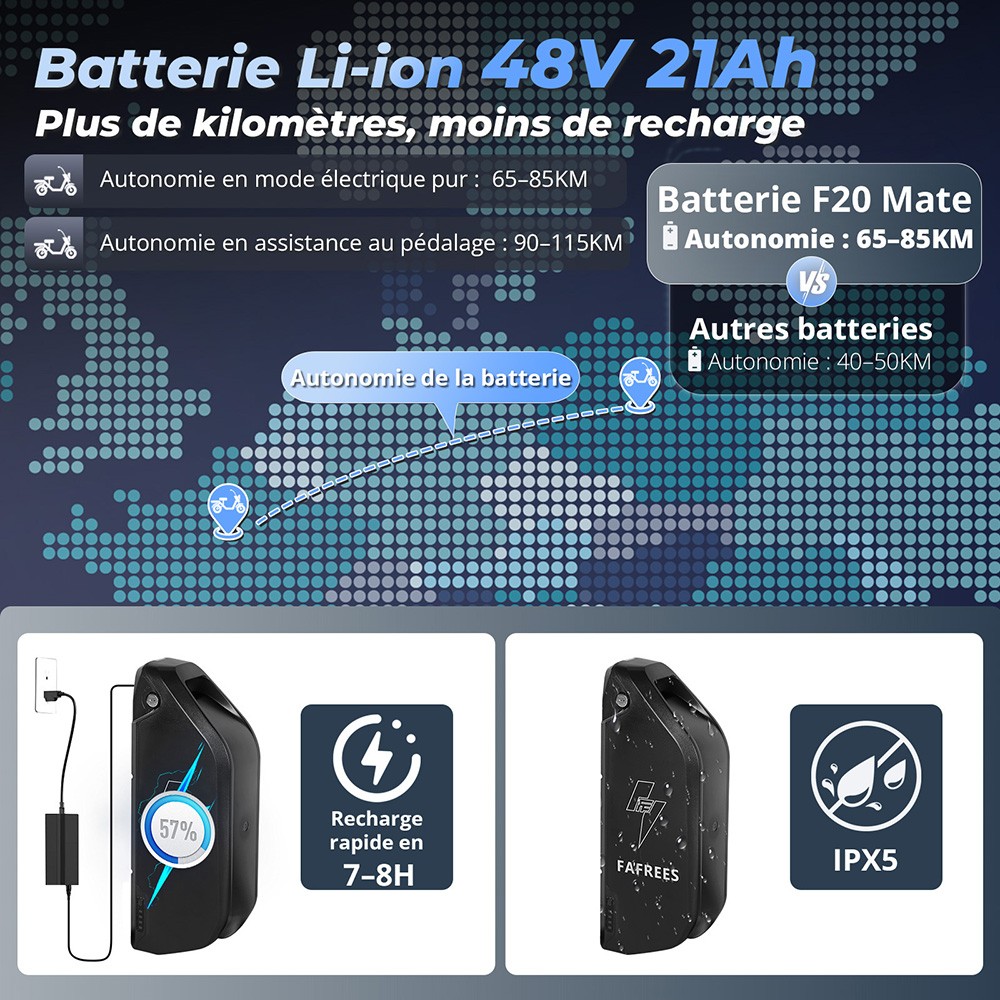 Fafrees F20 Mate Tricycle cargo électrique version certifiée EU L1e-B, moteur 500W, batterie 48V 21Ah, pneus 20*3 pouces, vitesse maximale 30 km/h, autonomie maximale 115 km, frein à disque hydraulique, système de suspension triple, écran LCD - Bleu