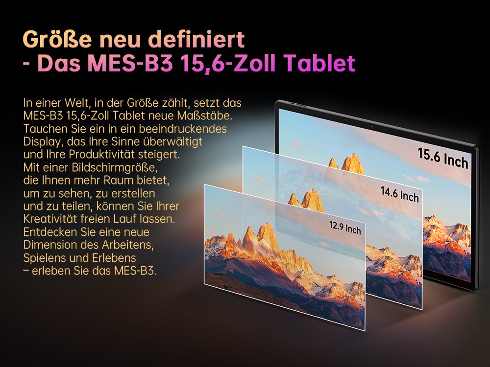 MESWAO B3 Tablet, 15,6 Zoll 1920*1080 IPS Bildschirm, MTK Helio G99 8 Kerne, 6GB RAM 128GB ROM, Android 14, WiFi 5 Bluetooth 5.0, 12000mAh Akku, 32MP+5MP Kamera, 4* Lautsprecher - EU Stecker, Grau