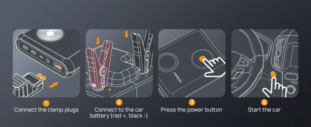 AFERIY GK03 2000A 12V Starthilfe-Akku f&uuml;r Autos, 27500mAh Powerbank, 60W PD Schnellladung, QC3.0 & DC-Ausgang, Smart-Display & LED-Licht, f&uuml;r 6,0L Benzin- und 3,0L Dieselfahrzeuge