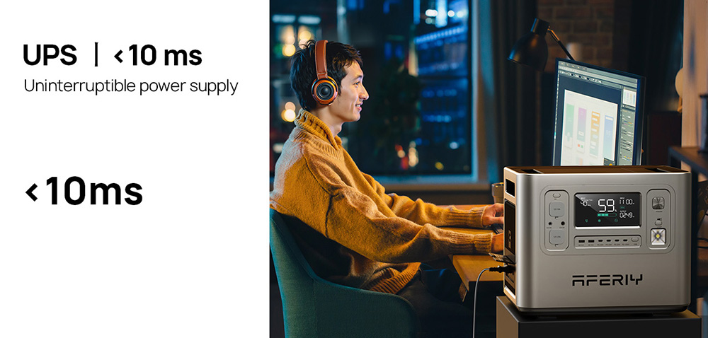 AFERIY P210 Portable Power Station, 2400W AC Output, 2048Wh LiFePO4 Battery, 13 Outputs, 2H Fast AC Recharge, 500W Solar Input & App Control