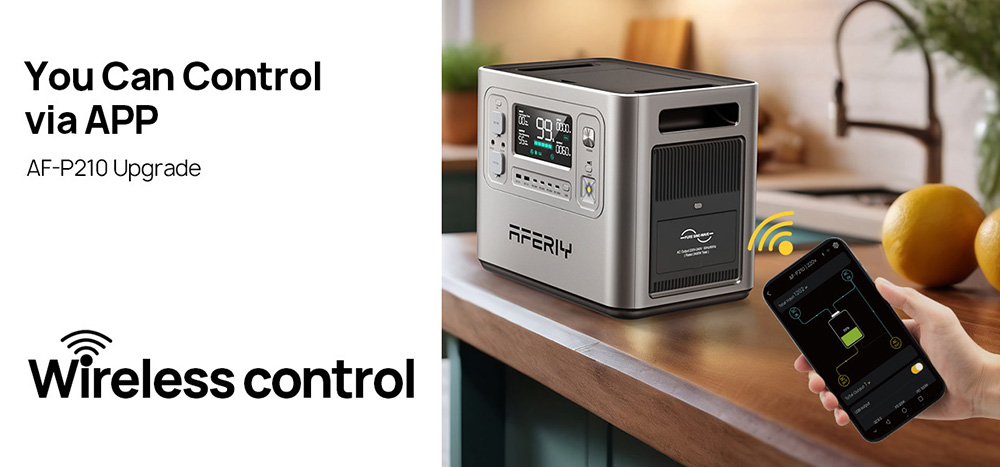 AFERIY P210 Portable Power Station, 2400W AC Output, 2048Wh LiFePO4 Battery, 13 Outputs, 2H Fast AC Recharge, 500W Solar Input & App Control