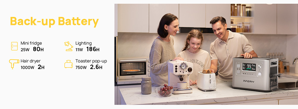 AFERIY P210 Portable Power Station, 2400W AC Output, 2048Wh LiFePO4 Battery, 13 Outputs, 2H Fast AC Recharge, 500W Solar Input & App Control