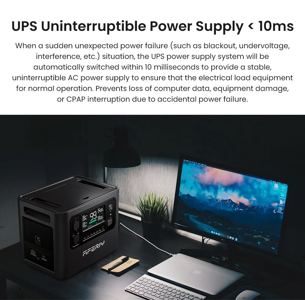 AFERIY P210 Portable Power Station, 2400W AC Output, 2048Wh LiFePO4 Battery, 16 Outputs, 2H Fast AC Recharge, 500W Solar Input & App Control