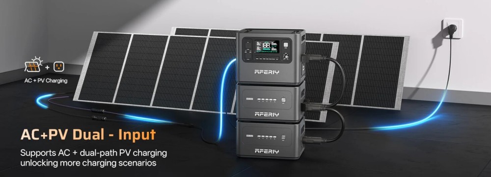 Station d'alimentation portable AFERIY P280, sortie CA sinuso&iuml;dale pure de 2&nbsp;800&nbsp;W, batterie LiFePO4 de 2&nbsp;048&nbsp;Wh, capacit&eacute; extensible, 13 ports de sortie, recharge rapide en 1,5&nbsp;h, entr&eacute;e solaire de 1&nbsp;200&nbsp;W, contr&ocirc;le via application intelligente et onduleur de secours de 10&nbsp;ms