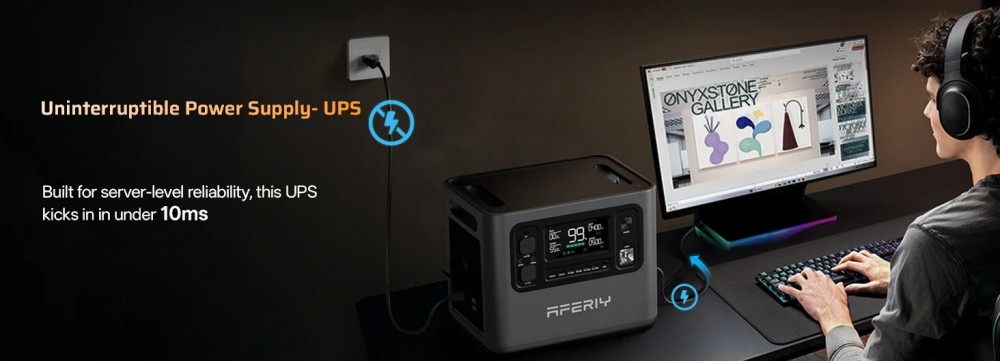 Station d'alimentation portable AFERIY P280, sortie CA sinuso&iuml;dale pure de 2&nbsp;800&nbsp;W, batterie LiFePO4 de 2&nbsp;048&nbsp;Wh, capacit&eacute; extensible, 13 ports de sortie, recharge rapide en 1,5&nbsp;h, entr&eacute;e solaire de 1&nbsp;200&nbsp;W, contr&ocirc;le via application intelligente et onduleur de secours de 10&nbsp;ms