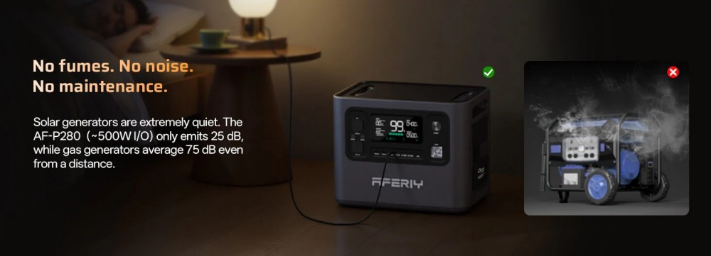 Station d'alimentation portable AFERIY P280, sortie CA sinuso&iuml;dale pure de 2&nbsp;800&nbsp;W, batterie LiFePO4 de 2&nbsp;048&nbsp;Wh, capacit&eacute; extensible, 13 ports de sortie, recharge rapide en 1,5&nbsp;h, entr&eacute;e solaire de 1&nbsp;200&nbsp;W, contr&ocirc;le via application intelligente et onduleur de secours de 10&nbsp;ms