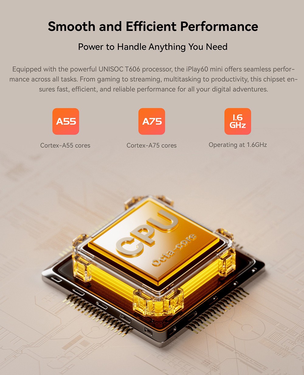 ALLDOCUBE iPlay 60 Mini Android 15 Tablet, Unisoc T606 8 Cores, 8.68 inch 800*1340 90Hz IPS Screen, 4GB+8GB Virtual RAM 64GB ROM, 5MP+5MP Camera, 2.4/5GHz WiFi Bluetooth5.0, GPS/Galileo/GLONASS/Beidou, Dual SIM,  4000mAh Battery