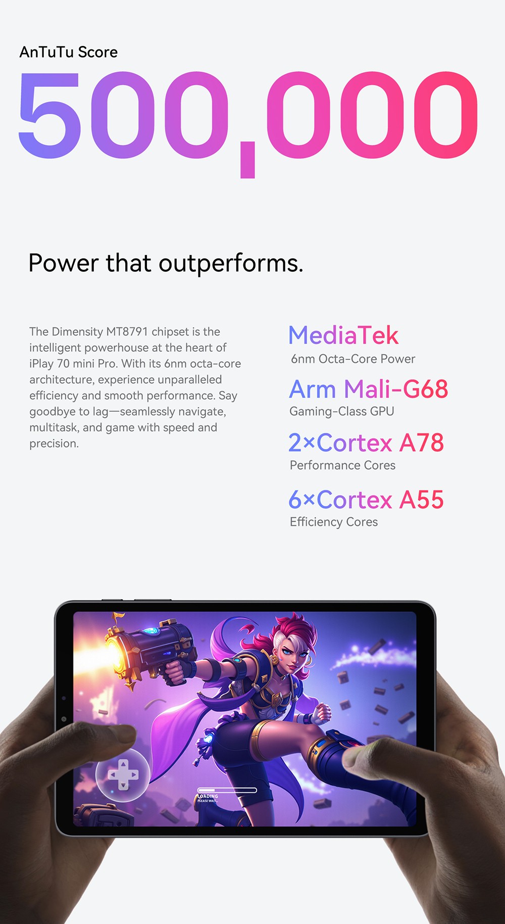 Tablette ALLDOCUBE iPlay 70 Mini Pro sous Android 15, &eacute;cran IPS 8,4 pouces (1200 x 1920 pixels, 90 Hz), processeur octoc&oelig;ur MTK MT8791, 8 Go de RAM, 256 Go de ROM, double cam&eacute;ra 13 MP + 5 MP, Wi-Fi 6, Bluetooth 5.4, GPS/Glonass/Beidou/Galileo, batterie 6050 mAh, deux haut-parleurs, double SIM