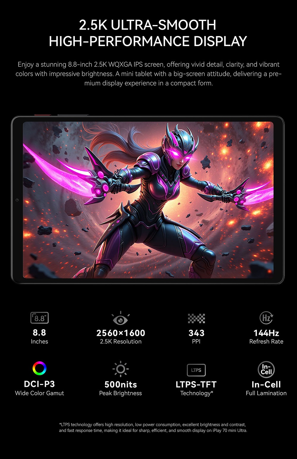 ALLDOCUBE iPlay 70 Mini Ultra Tablet, Qualcomm Snapdragon 7+ Gen3 8 Cores, 8.8 inch 2560*1600 144Hz IPS Screen, Android 14, 12GB RAM 256GB ROM, Dual-band WiFi 6, Bluetooth 5.4, 7300mAh Battery, 13M+5M Camera, 2*Full-Box Speaker