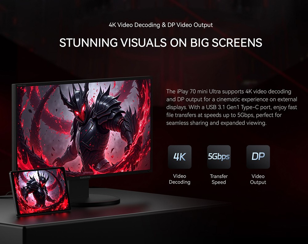 ALLDOCUBE iPlay 70 Mini Ultra Tablet, Qualcomm Snapdragon 7+ Gen3 8 Cores, 8.8 inch 2560*1600 144Hz IPS Screen, Android 14, 12GB RAM 256GB ROM, Dual-band WiFi 6, Bluetooth 5.4, 7300mAh Battery, 13M+5M Camera, 2*Full-Box Speaker