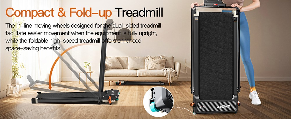 Akluer 520A-B Dual-Sided Walking Pad with Handle, 2.5HP Quiet Motor, 4MPH Max Speed, 150kg Capacity, Dual LED Display, Manual Incline & Built-in Foot Massager