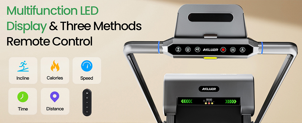 Akluer H1-B Under Desk Treadmill with 13% Auto Incline, 2.5HP Motor, 12km/h Speed, 100x40cm Running Area, 150kg Max Load, LED Display & Remote control