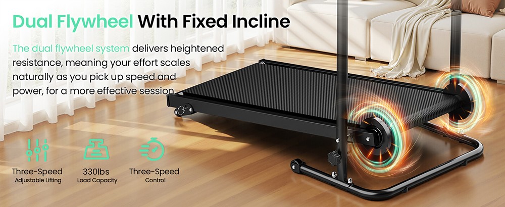 Akluer RJ401 Non-Motorized Treadmill with 5% Incline, 3 Speed Levels, 92x39cm Running Area, 150kg Max Load, 6-Layer Anti-Slip Belt, LED Display & Shock Absorption