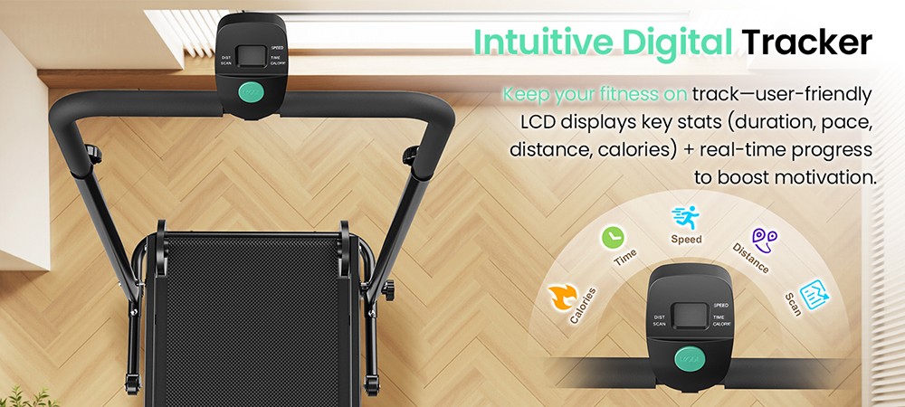 Akluer RJ401 Non-Motorized Treadmill with 5% Incline, 3 Speed Levels, 92x39cm Running Area, 150kg Max Load, 6-Layer Anti-Slip Belt, LED Display & Shock Absorption