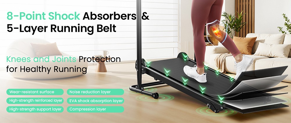 Akluer RJ401 Non-Motorized Treadmill with 5% Incline, 3 Speed Levels, 92x39cm Running Area, 150kg Max Load, 6-Layer Anti-Slip Belt, LED Display & Shock Absorption