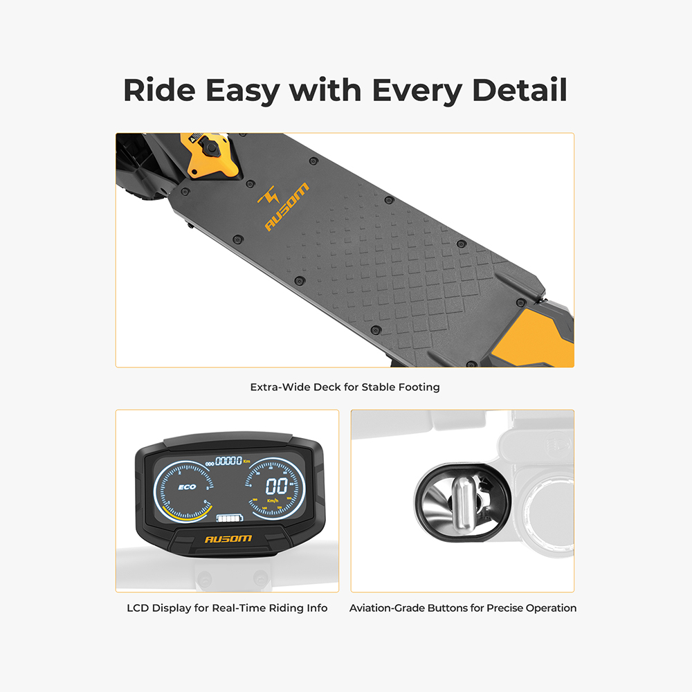 Ausom L1 Electric Scooter ABE Version, 500W Motor, 48V 20.8Ah batéria, 10-palcové pneumatiky, max. rýchlosť 20 km/h, dojazd 90 km, predné a zadné kotúčové brzdy, odpruženie kyvného ramena, odomykanie pomocou NFC a prístupového kódu