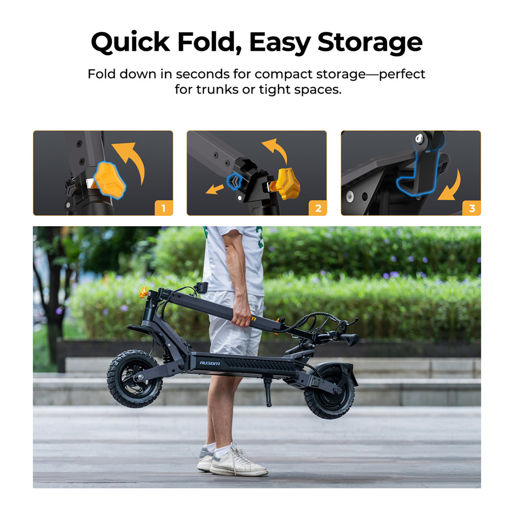 Ausom L1 Max Electric Scooter, 1000W Motor, 48V 20.8Ah batéria, 10-palcové pneumatiky, max. rýchlosť 50 km/h, dojazd 90 km, dvojkotúčové brzdy, odpruženie kyvného ramena, odomykanie pomocou NFC & prístupového kódu