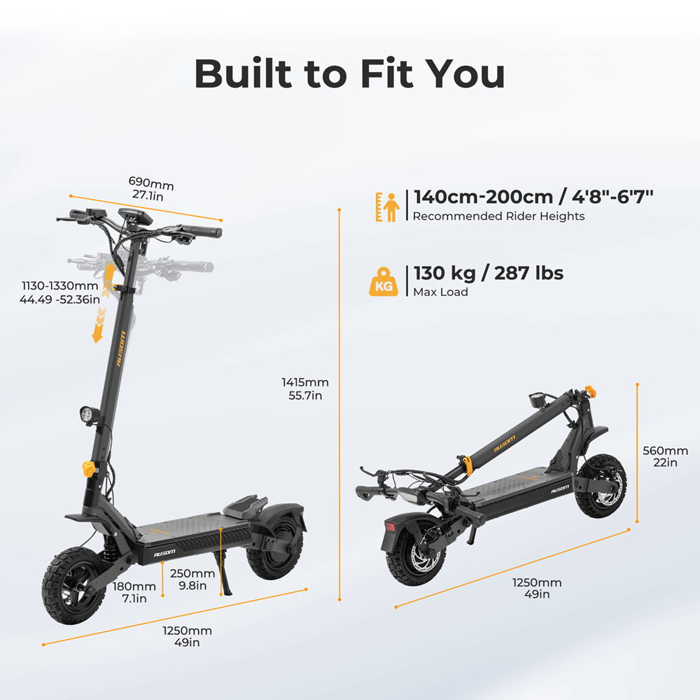 Ausom L1 Max Electric Scooter, 1000W Motor, 48V 20.8Ah batéria, 10-palcové pneumatiky, max. rýchlosť 50 km/h, dojazd 90 km, dvojkotúčové brzdy, odpruženie kyvného ramena, odomykanie pomocou NFC & prístupového kódu