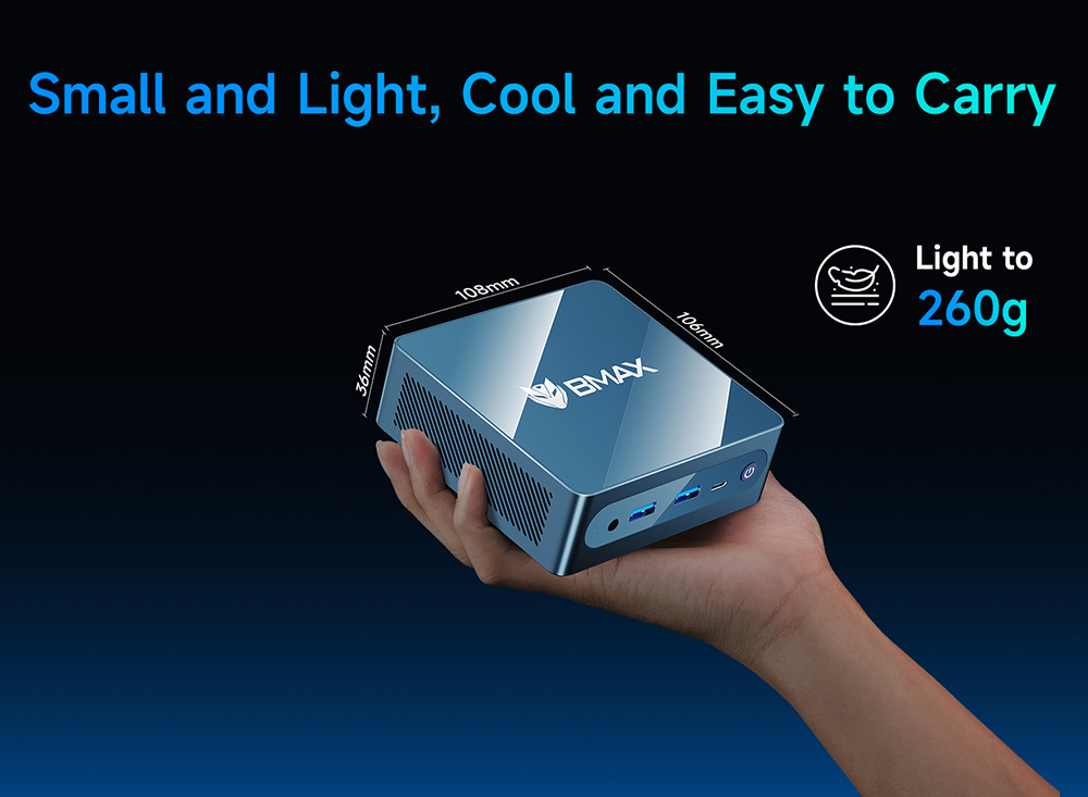 Mini PC BMAX B4 Ultra, processeur Intel N150 quadric&oelig;ur jusqu'&agrave; 3,6 GHz, 16 Go de RAM, SSD de 512 Go, double affichage HDMI, Wi-Fi 5, Bluetooth 5.0,  2 ports USB 3.0, 2 ports USB 2.0, 1 port RJ45, 1 prise casque