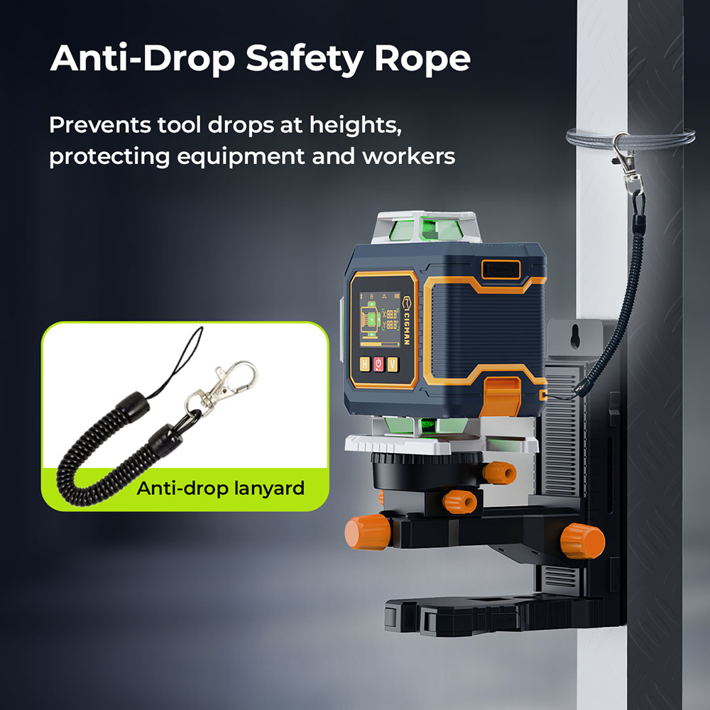 CIGMAN CM-S04 16-Line Laser Level with LCD Display, 4&times;360&deg; Green Beam, &plusmn;1.5mm/5m High Accuracy, Auto-Leveling, 2600mAhx2 Batteries, IP54 Dustproof & Waterproof, APP & Remote Control