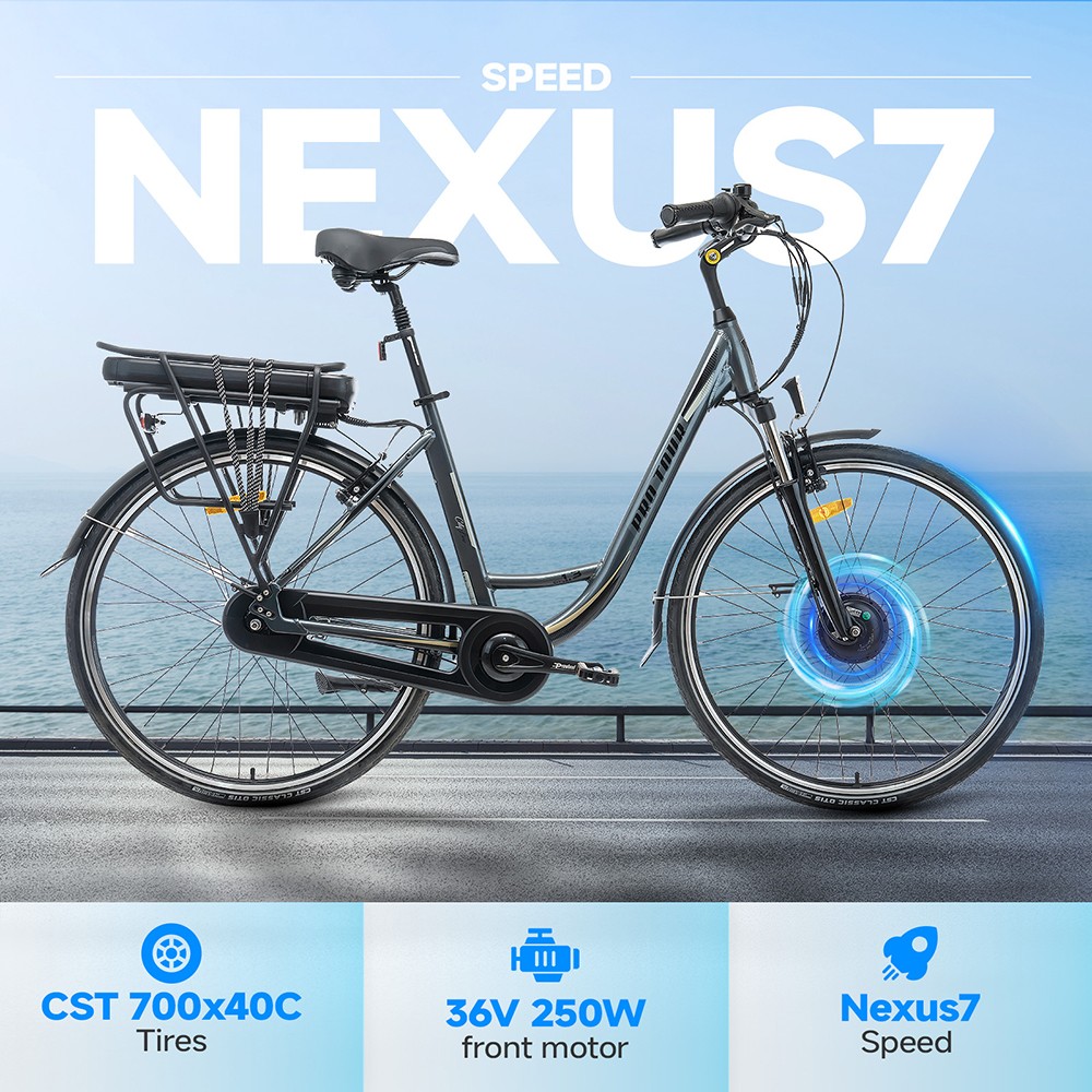 CITY 1.3-20 Vélo électrique, moteur 250W, batterie 37V 14Ah, pneus 700*40C, vitesse maximale de 25km/h, autonomie de 45km, freins à disque mécaniques avant et arrière, Shimano 7 vitesses