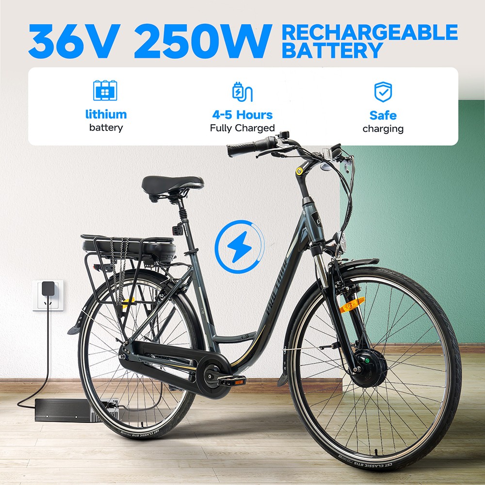 CITY 1.3-20 Vélo électrique, moteur 250W, batterie 37V 14Ah, pneus 700*40C, vitesse maximale de 25km/h, autonomie de 45km, freins à disque mécaniques avant et arrière, Shimano 7 vitesses