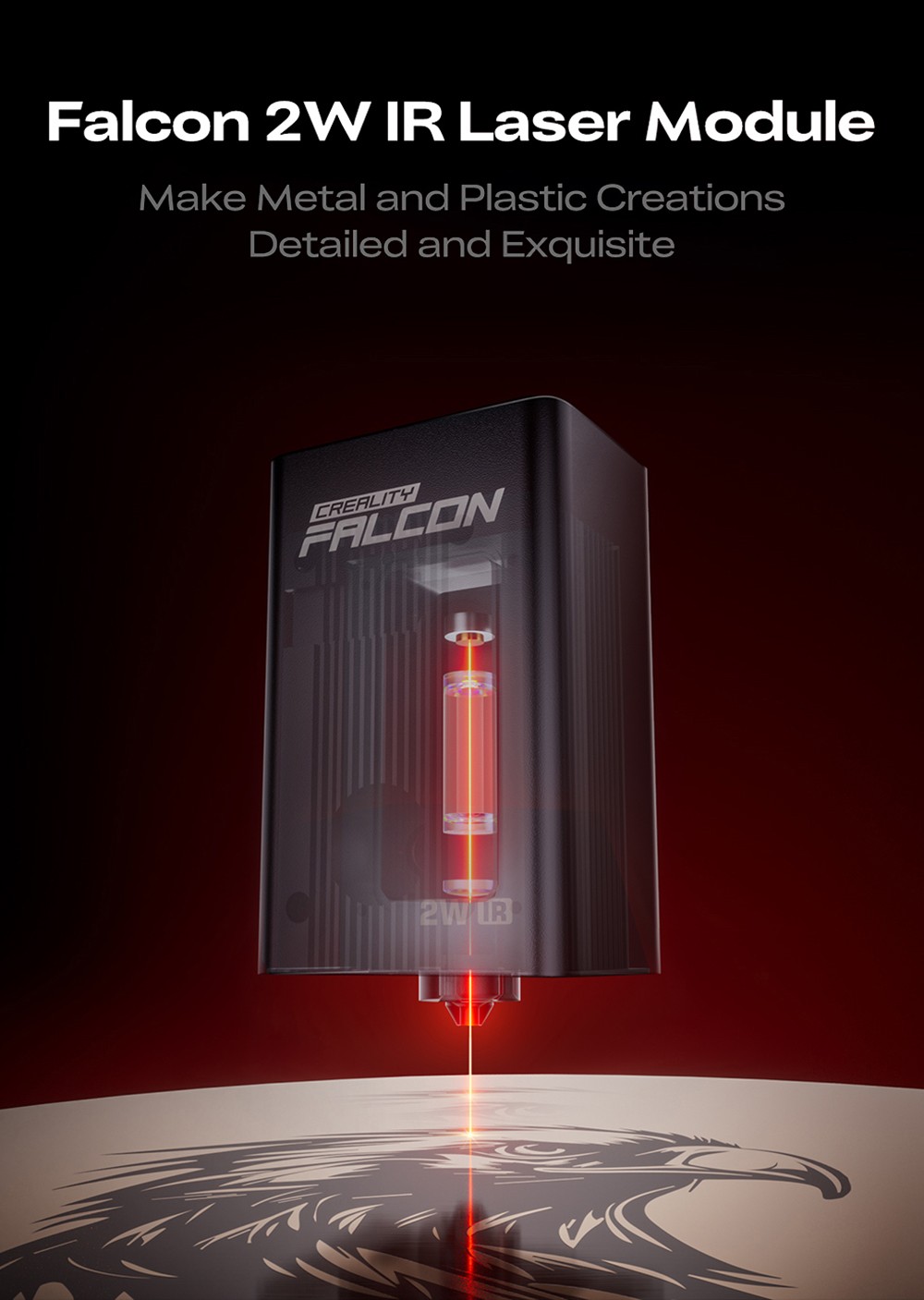 Creality 2W-os infrav&ouml;r&ouml;s l&eacute;zermodul A1 Pro l&eacute;zergrav&iacute;roz&oacute;hoz, 600 mm/s sebess&eacute;g, 0,01 mm-es mozg&aacute;si pontoss&aacute;g, 1064 nm hull&aacute;mhossz