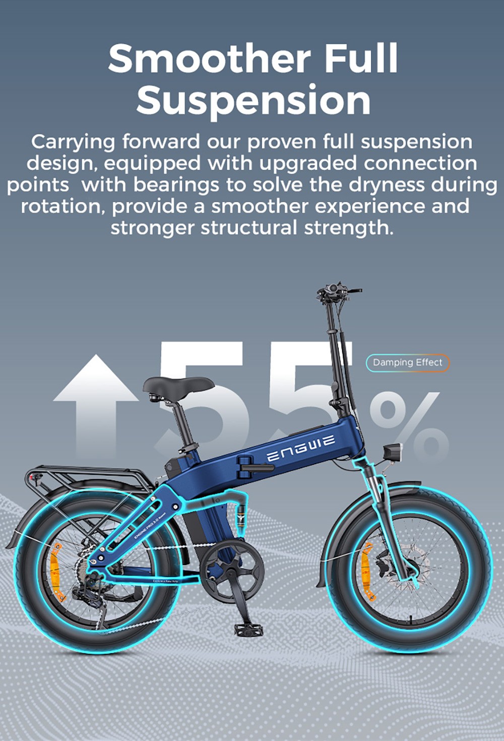 ENGWE Pro 3.0 Boost Electric Bike, 250W Motor, 48V 15Ah Battery, 20*4.0 inch Tires, 130km Range, Hydraulic Brake, Full Suspension, Shimano 7-speed, Torque Sensor, App Control - Blue