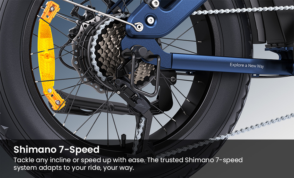 ENGWE Pro 3.0 Boost Electric Bike, 250W Motor, 48V 15Ah Battery, 20*4.0 inch Tires, 130km Range, Hydraulic Brake, Full Suspension, Shimano 7-speed, Torque Sensor, App Control - Blue