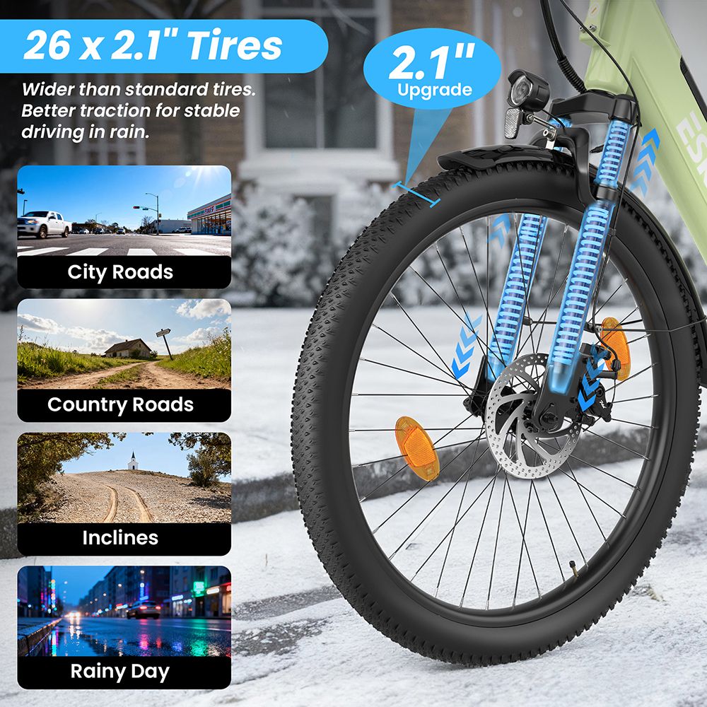 ESKUTE C100 Plus Electric Bike, 250W motor, 36V 13Ah batéria, 26 palcové pneumatiky, max. rýchlosť 25km/h, dojazd 100km, Shimano 7 rýchlostí, LCD displej - zelený