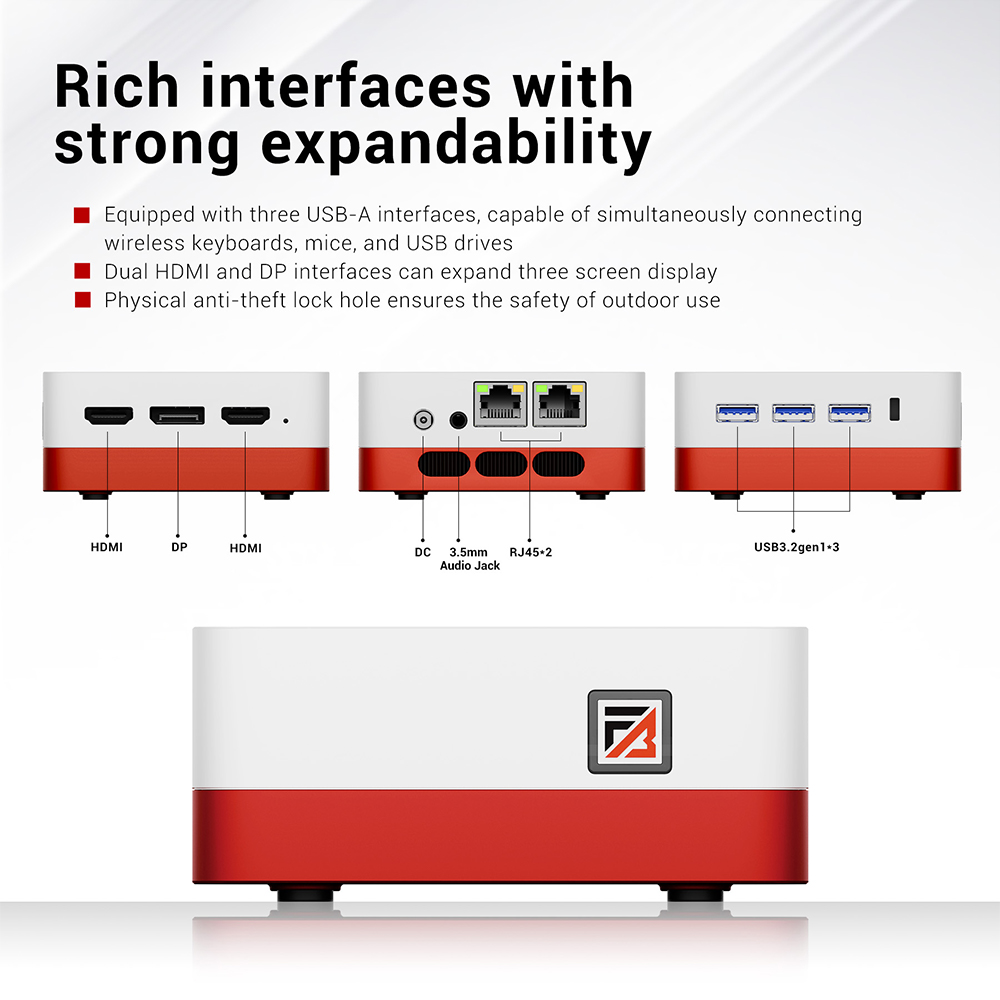FIREBAT T3 Mini PC, Intel N150 4 Cores Max 3.6GHz, 12GB RAM 512GB SSD, 2*HDMI+DP Triple Screen Display, WiFi 5 Bluetooth 4.2, 3*USB3.0, 2*RJ45, 1*Audio Jack