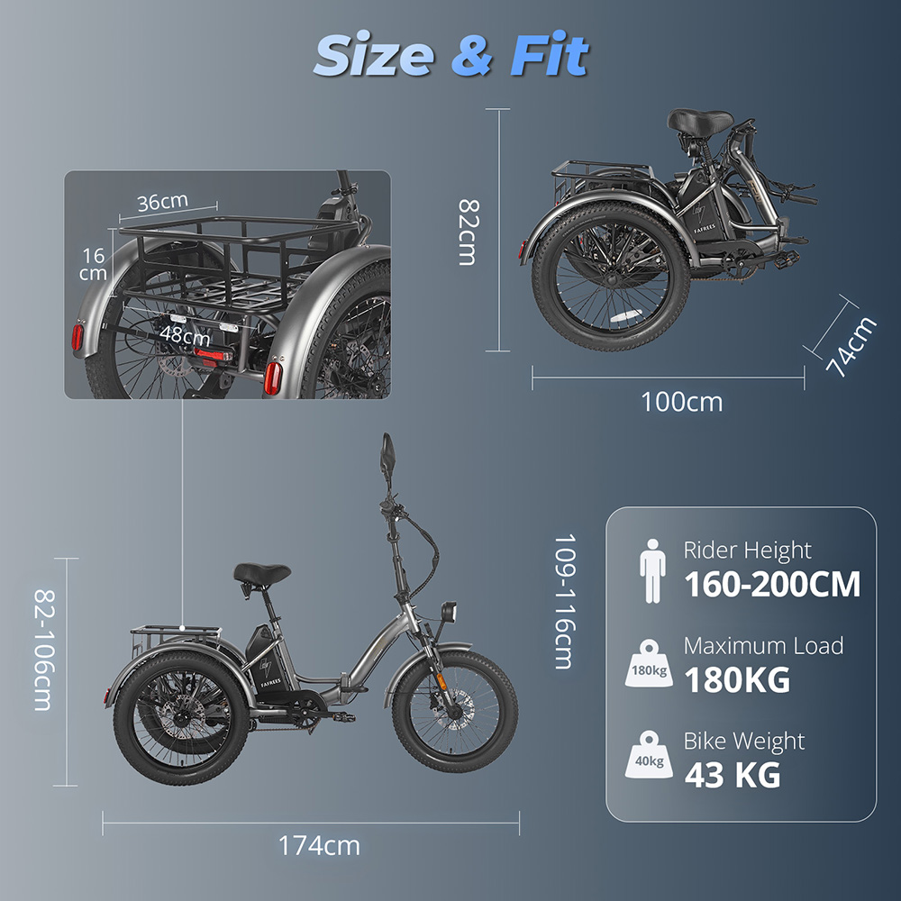 Fafrees F20 Mate Electric Cargo Tricycle EU L1e-B Certified Version, 500W Motor, 48V 21Ah Battery, 20*3 inch Tires, 30km/h Max Speed, 115km Max Range, Hydraulic Disc Brake, Triple Suspension System, LCD Display - Blue