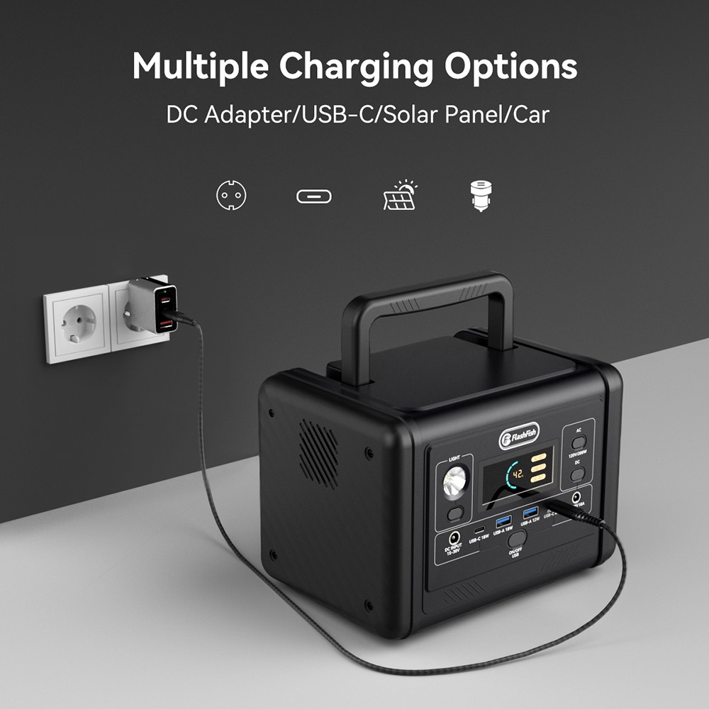 Flashfish T200 200W Tragbare Powerstation, 153,6Wh LiFePO4-Akku, 400W Spitzenleistung, reiner Sinus-Wechselstrom, 60W PD USB-C Schnellladefunktion, 6 Ausg&auml;nge, Solargenerator f&uuml;r Zuhause/Camping/Notf&auml;lle