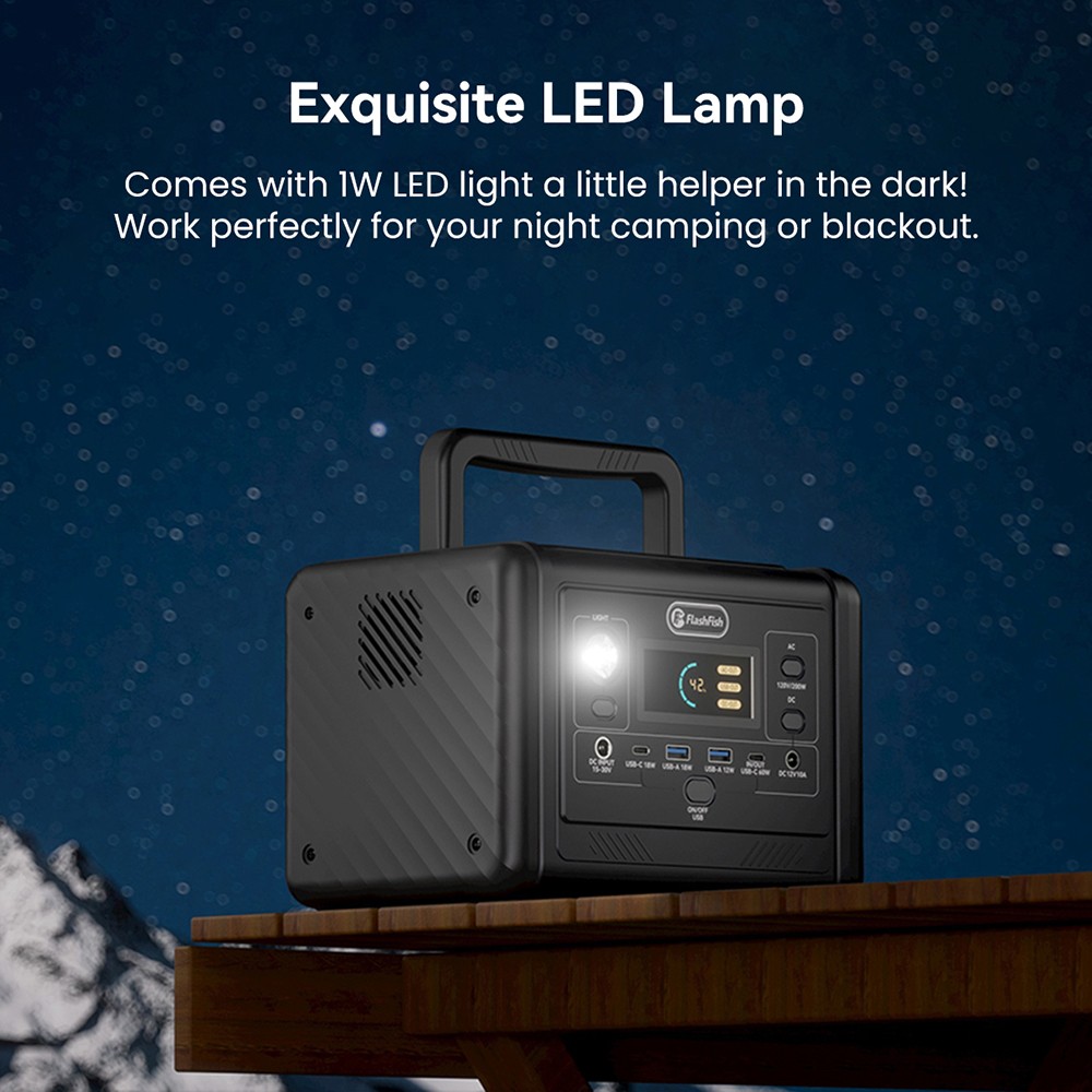 Flashfish T200 200W Tragbare Powerstation, 153,6Wh LiFePO4-Akku, 400W Spitzenleistung, reiner Sinus-Wechselstrom, 60W PD USB-C Schnellladefunktion, 6 Ausg&auml;nge, Solargenerator f&uuml;r Zuhause/Camping/Notf&auml;lle