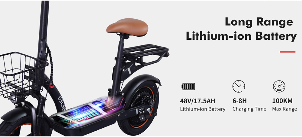 GELEIPU C14 Elektrická kolobežka so sedadlom, 500W motor, 48V 17.5Ah batéria, 14-palcové pneumatiky, max. rýchlosť 25 km/h, dojazd 100 km, predné a zadné kotúčové brzdy, dvojité tlmenie nárazov