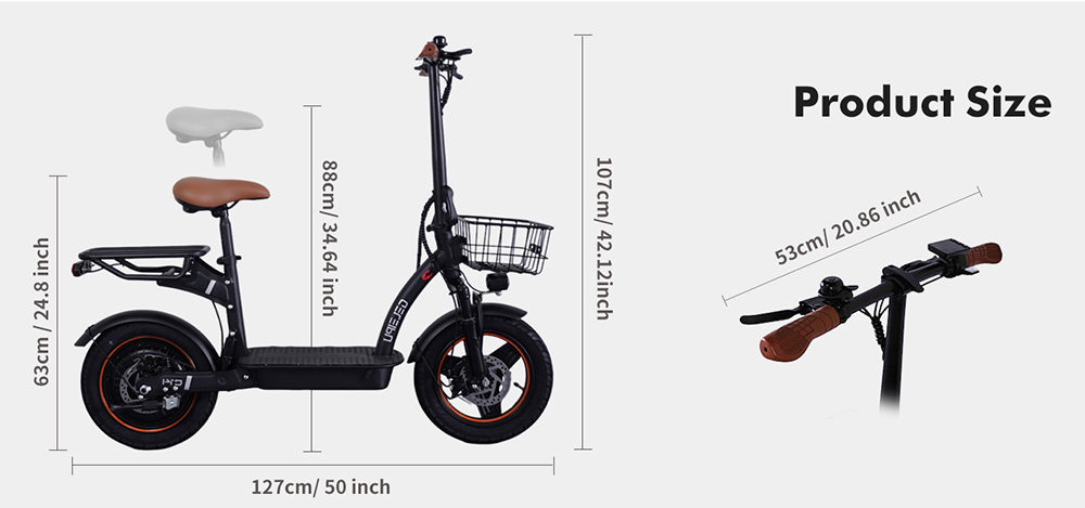 GELEIPU C14 Electric Scooter with Seat, 500W Motor, 48V 17,5Ah Battery, 14 inch Tires, 25km/h Max Speed, 100km Range, Front and Rear Disc Brakes, Dual Shock Absorption