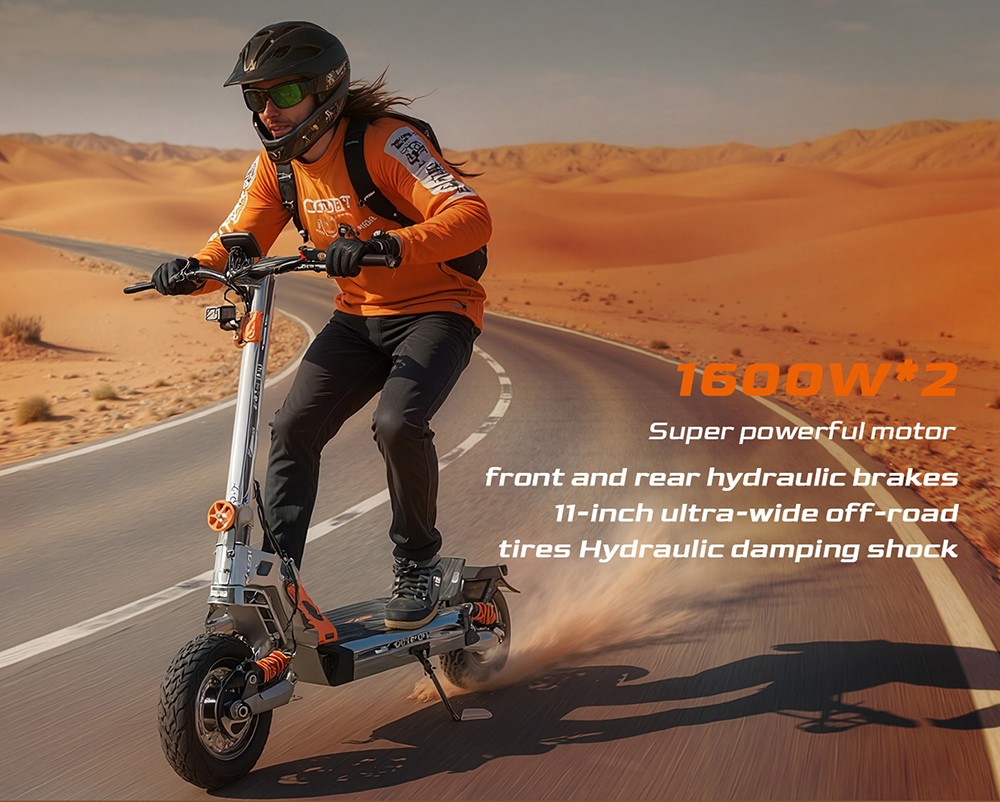 GELEIPU GT EVO Electric Scooter, 1600W*2 motor, 60V 36Ah batéria, 11 palcové pneumatiky, max. rýchlosť 86km/h, dojazd 95km, hydraulické brzdy, hydraulický pružinový tlmič