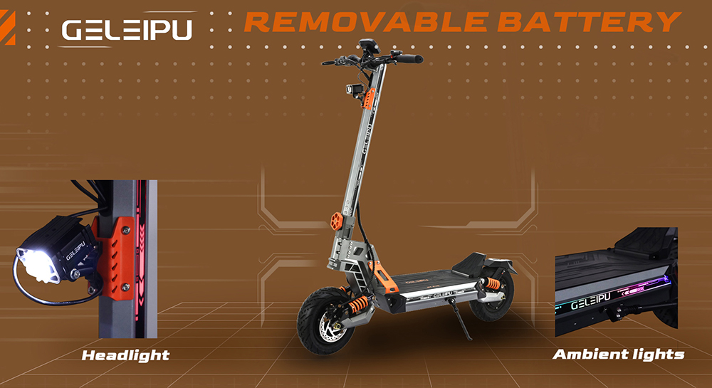 GELEIPU GT EVO Electric Scooter, 1600W*2 motor, 60V 36Ah batéria, 11 palcové pneumatiky, max. rýchlosť 86km/h, dojazd 95km, hydraulické brzdy, hydraulický pružinový tlmič