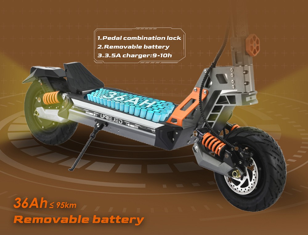 GELEIPU GT EVO Electric Scooter, 1600W*2 motor, 60V 36Ah batéria, 11 palcové pneumatiky, max. rýchlosť 86 km/h, dojazd 95 km, hydraulické brzdy, hydraulický pružinový tlmič
