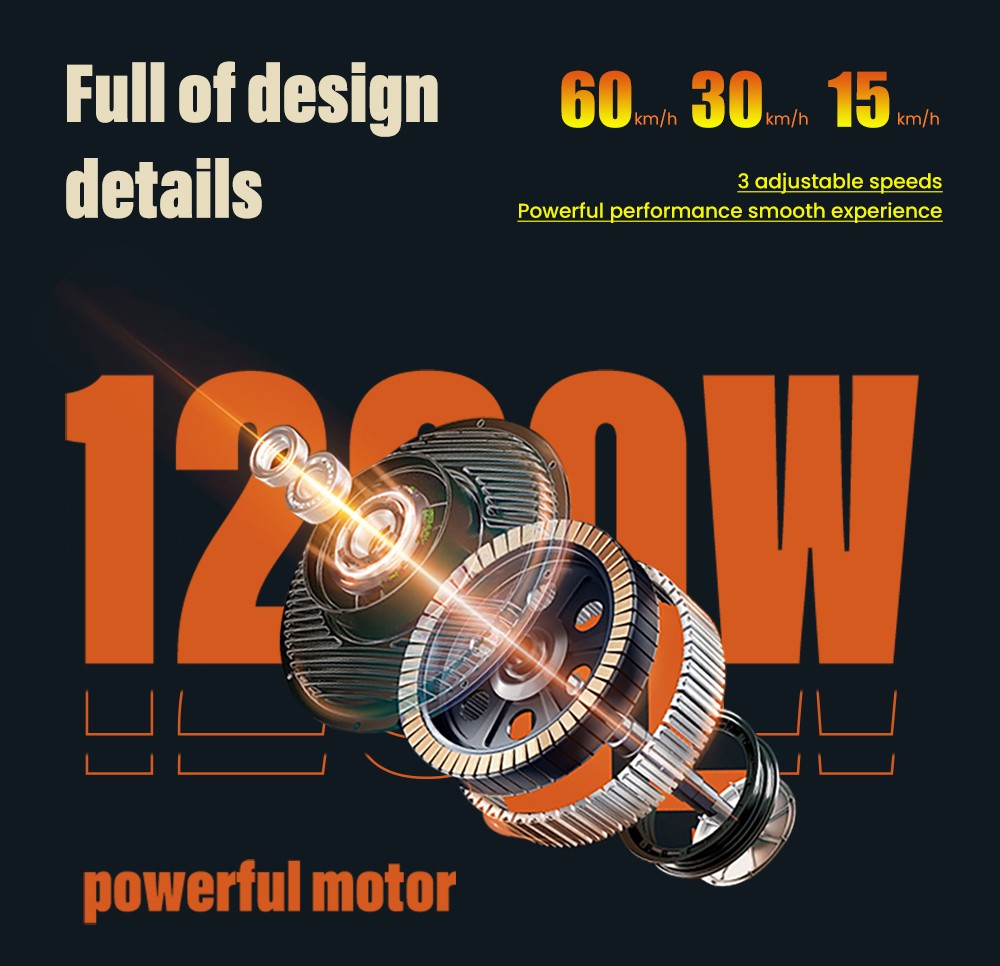 GELEIPU Z1 Electric Scooter, 1200W motor, 48V 20Ah batéria, 10 palcové pneumatiky, max. rýchlosť 60km/h, dojazd 60km, predná & zadná kotúčová brzda, štvorramenný tlmič