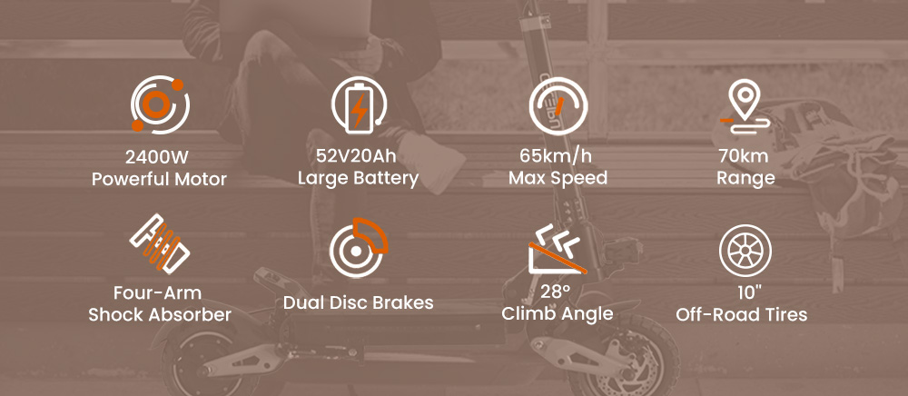 GELEIPU Z1 Pro Elektromos Roller, 1200W*2 Motor, 52V 20Ah Akkumul&aacute;tor, 10 colos Gumiabroncsok, 65km/h Max. Sebess&eacute;g, 70km Hat&oacute;t&aacute;vols&aacute;g, Dupla Mechanikus T&aacute;rcsaf&eacute;k, N&eacute;gykaros Leng&eacute;scsillap&iacute;t&oacute;